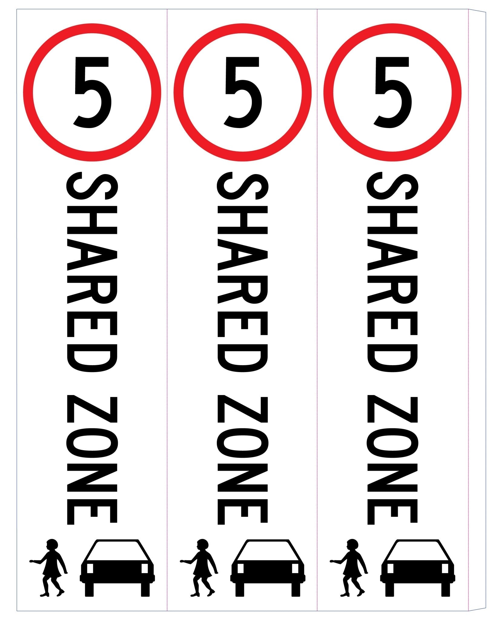 Shared Zone 5km Speed Limit - Corflute Bollard Cover - New Signs