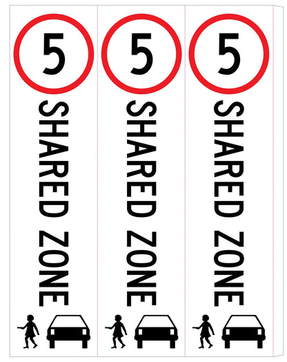 Shared Zone 5km Speed Limit - Corflute Bollard Cover - New Signs