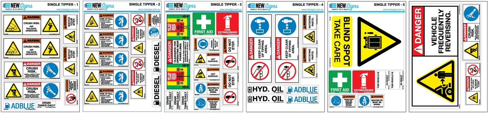 Single Tipper Machine Safety Sticker Set - New Signs