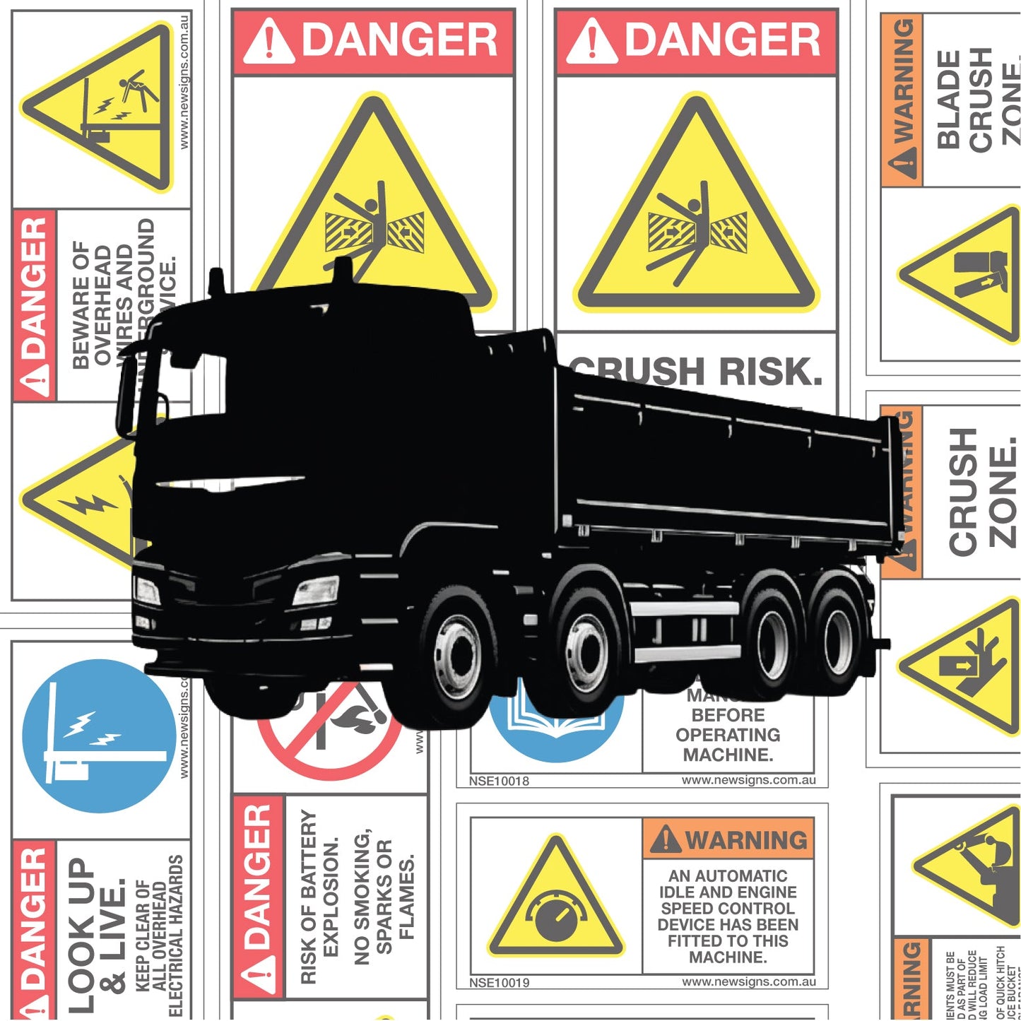Single Tipper Machine Safety Sticker Set - New Signs