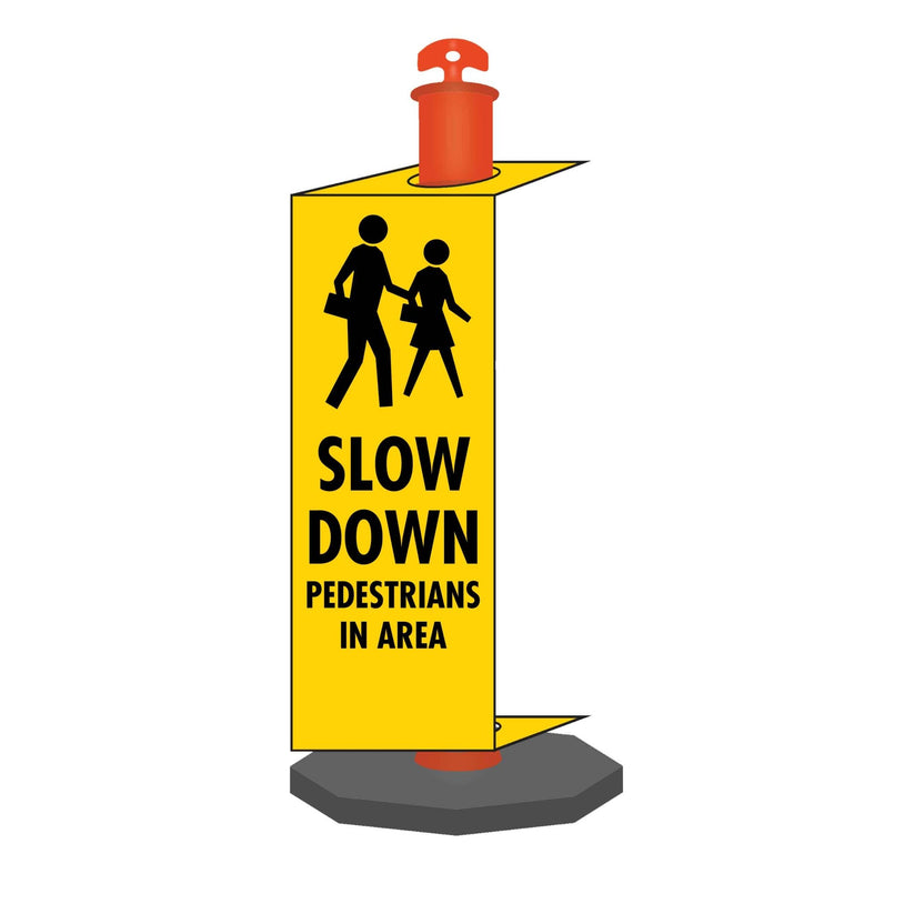 Slow Down Pedestrians In Area - Corflute Bollard Traffic Signs – New Signs
