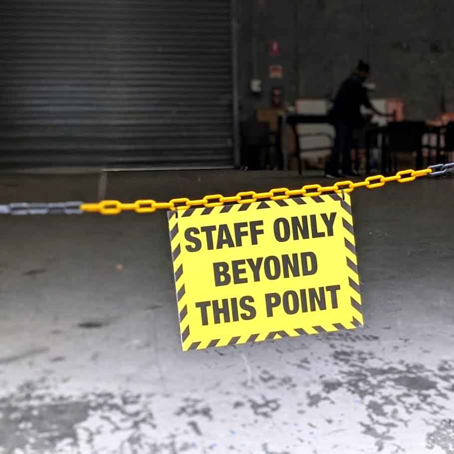 Staff Only Beyond This Point Corflute Factory Sign + Safety Chain - New Signs
