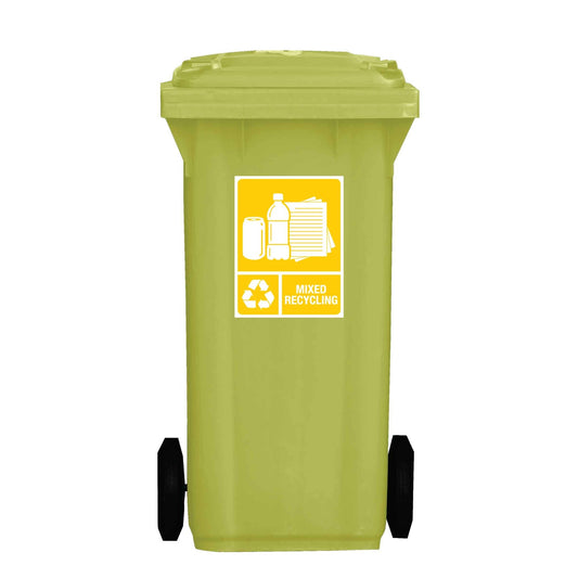 Standard Mixed Recycling Wheelie Bin Stickers - New Signs