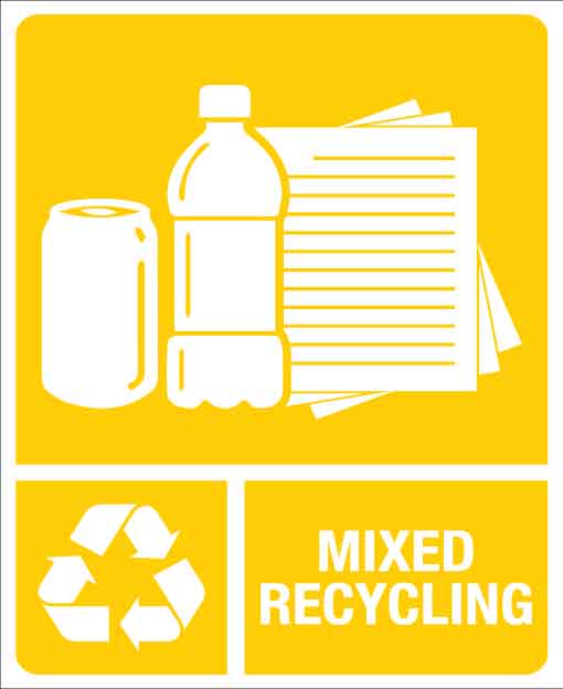 Standard Mixed Recycling Wheelie Bin Stickers - New Signs