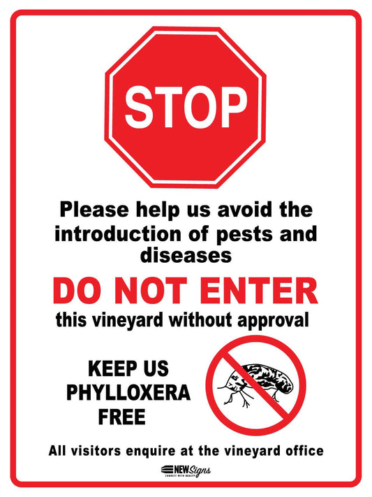 Stop Do Not Enter Vineyard Biosecurity Without Approval Sign - New Signs