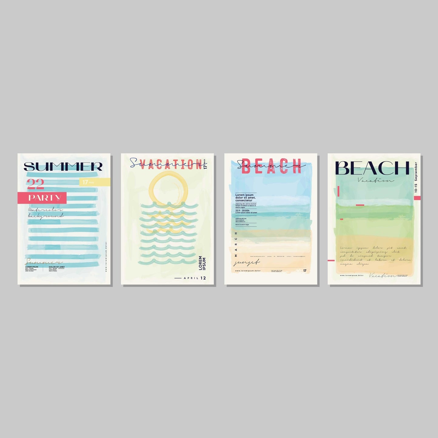 Summer Beach Poster Wall Art Prints (Set of 4) - New Signs