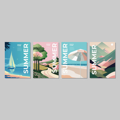 Summer Poster Wall Art Prints (Set of 4) - New Signs