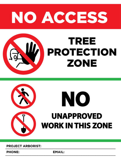 Tree Protection Zone No Access Custom Red Sign - New Signs