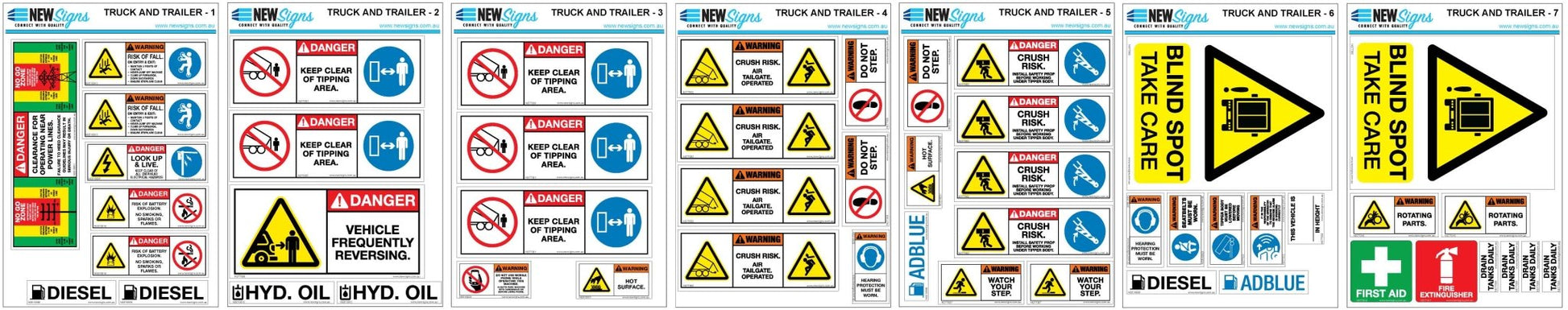 Truck and Tipper Machine Safety Sticker Set - New Signs