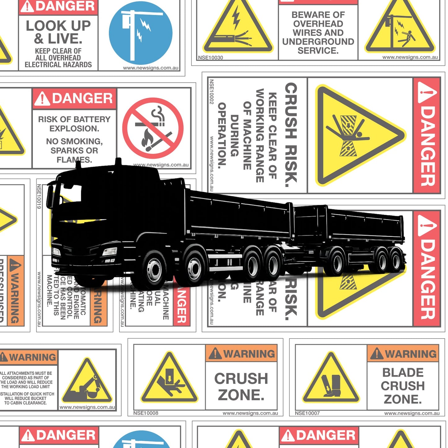 Truck and Tipper Machine Safety Sticker Set - New Signs