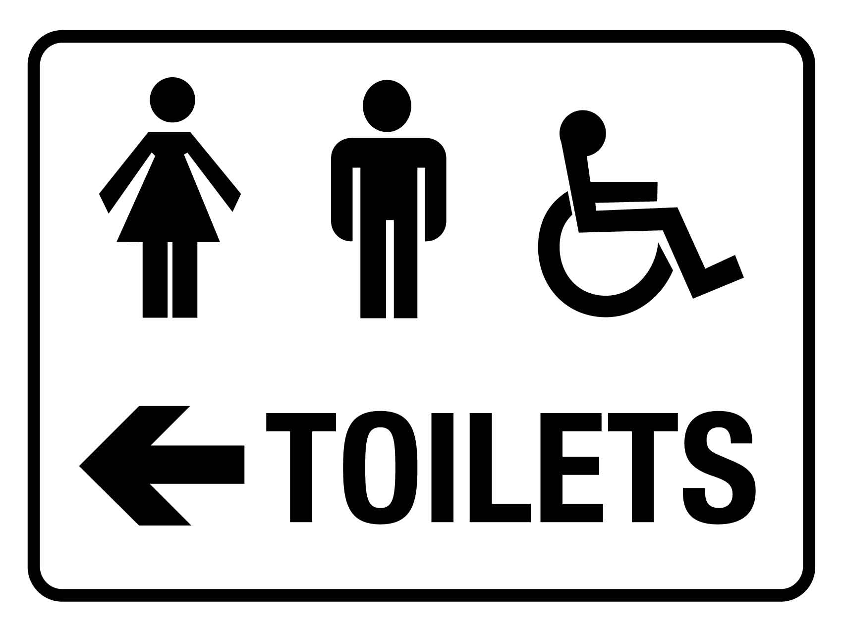 Unisex Disabled Toilet Arrow Left Black & White Sign - New Signs