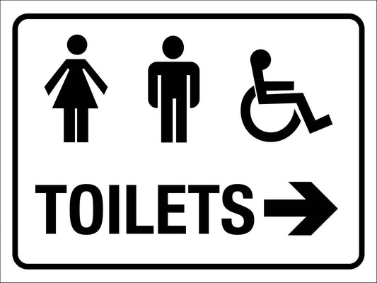 Unisex Disabled Toilet Arrow Right Black & White Sign - New Signs
