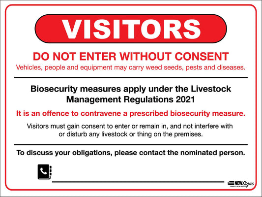 Visitors Biosecurity Do Not Enter Without Consent Sign - New Signs