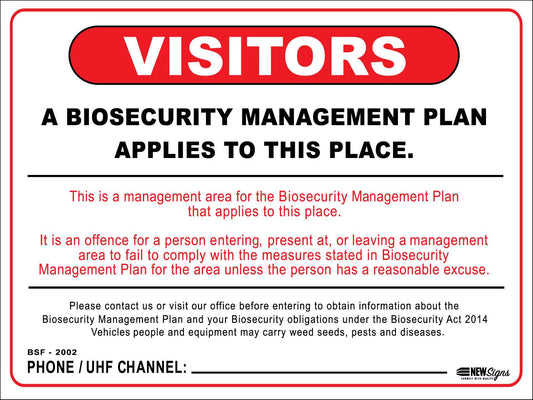 Visitors Biosecurity Management Plan Applies To This Place Sign - New Signs