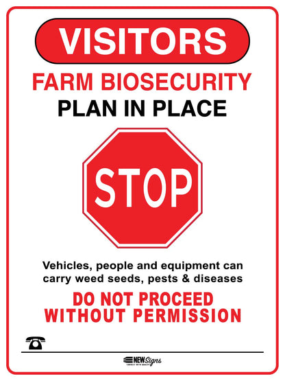 Visitors Farm Biosecurity Plan In Place Stop Sign - New Signs