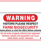 Warning Farm Biosecurity Red Custom Sign - New Signs