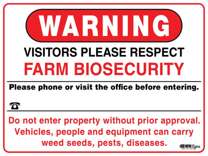 Warning Farm Biosecurity Red Sign - New Signs