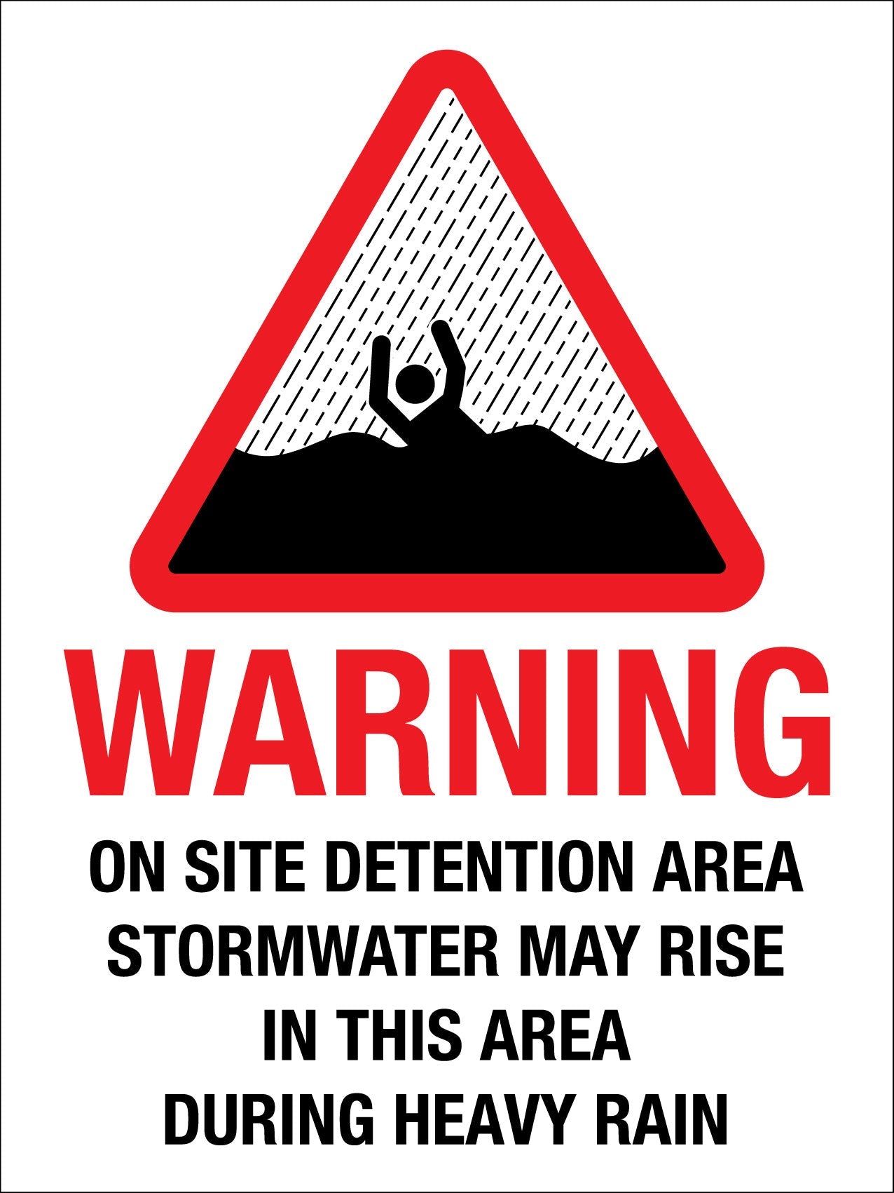 Warning On Site Detention Area Stormwater May Rise Sign - New Signs
