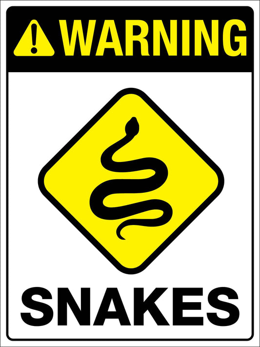 Warning Snakes White Sign - New Signs