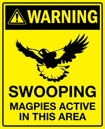 Warning Swooping Magpies Active in this Area Bright Yellow Wheelie Bin Sticker - New Signs