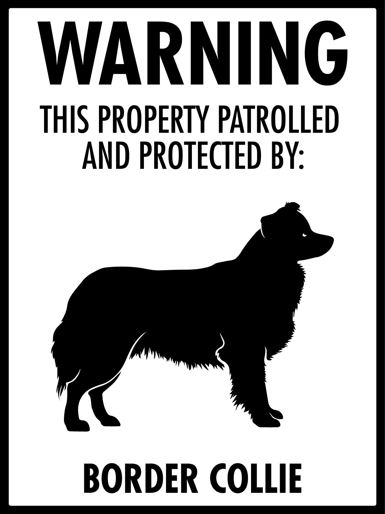 Warning This Property Patrolled And Protected By Border Collie Sign - New Signs