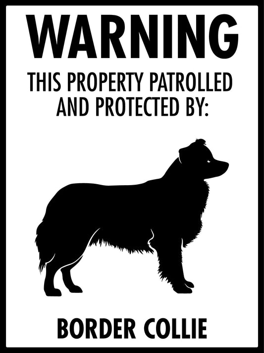 Warning This Property Patrolled And Protected By Border Collie Sign - New Signs