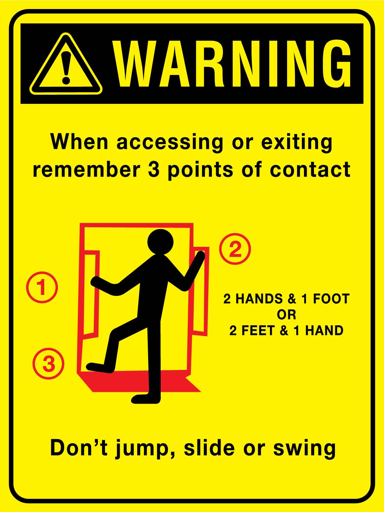 Warning When Accessing Or Exiting Remember 3 Points Of Contact Sign - New Signs