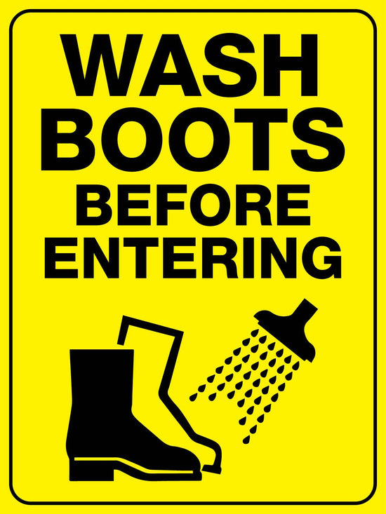 Wash Boots Before Entering Sign – New Signs