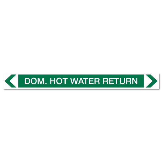 Water - Dom. Hot Water Return - Pipe Marker Sticker - New Signs