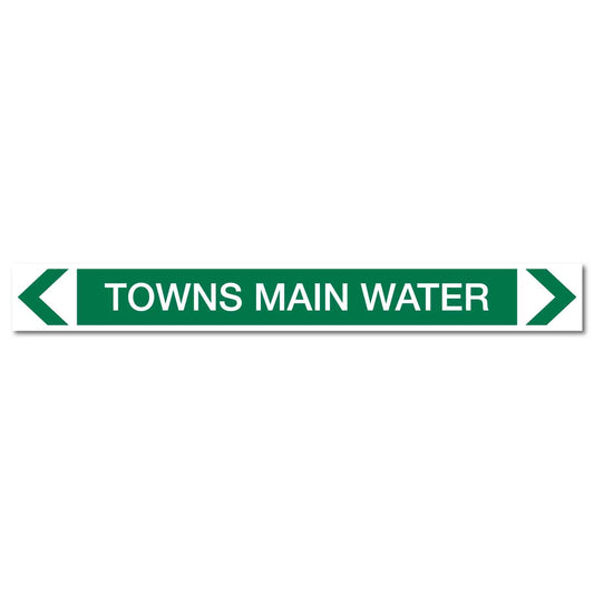 Water - Towns Main Water - Pipe Marker Sticker - New Signs