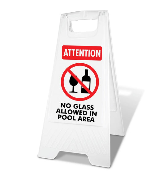White A - Frame - Attention No Glass Allowed In Pool Area - New Signs