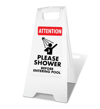 White A - Frame - Attention Please Shower Before Entering Pool - New Signs