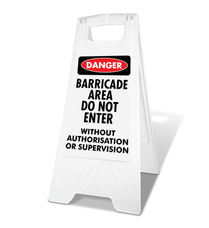 White A - Frame - Danger Barricade Area Do Not Enter - New Signs