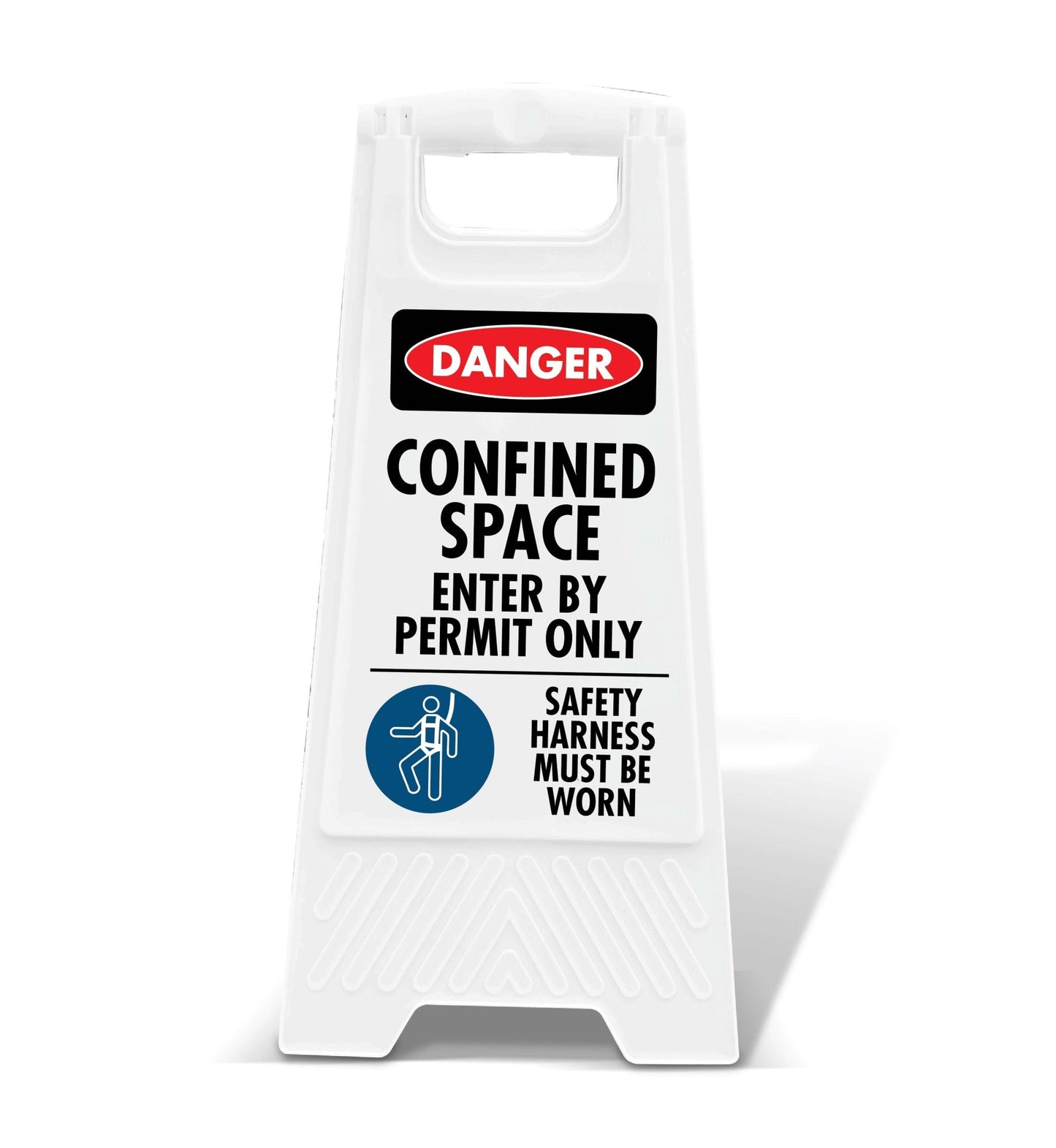 White A - Frame - Danger Confined Space Enter by Permit Only Safety Harness - New Signs