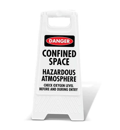White A - Frame - Danger Confined Space Hazardous Atmosphere Check Oxygen - New Signs