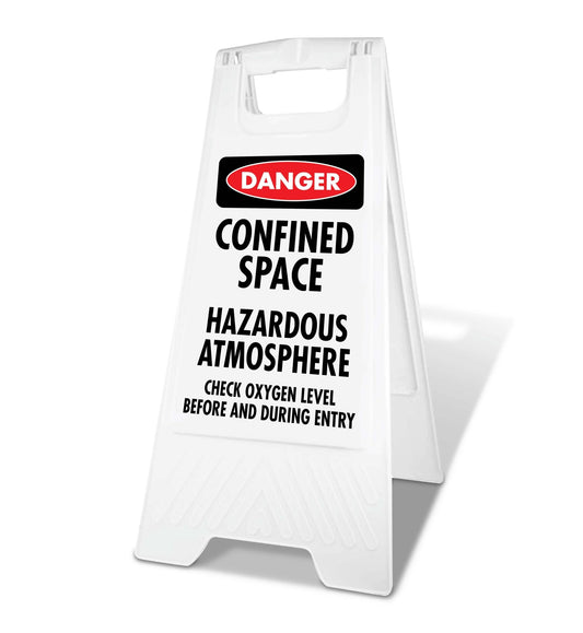 White A - Frame - Danger Confined Space Hazardous Atmosphere Check Oxygen - New Signs