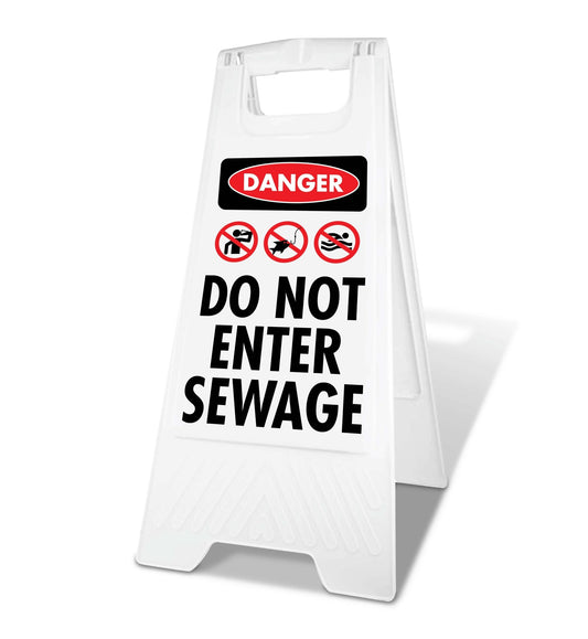 White A - Frame - Danger Do Not Enter Sewage - New Signs