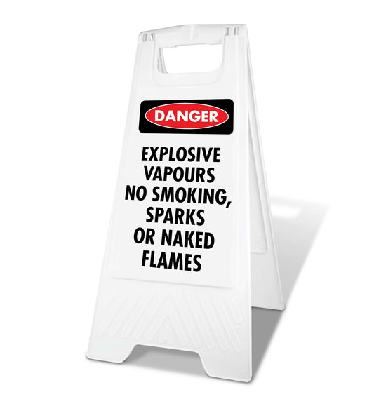 White A - Frame - Danger Explosive Vapours No Smoking Sparks Or Naked Flames - New Signs