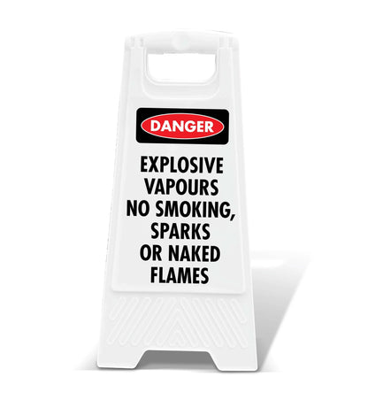 White A - Frame - Danger Explosive Vapours No Smoking Sparks Or Naked Flames - New Signs