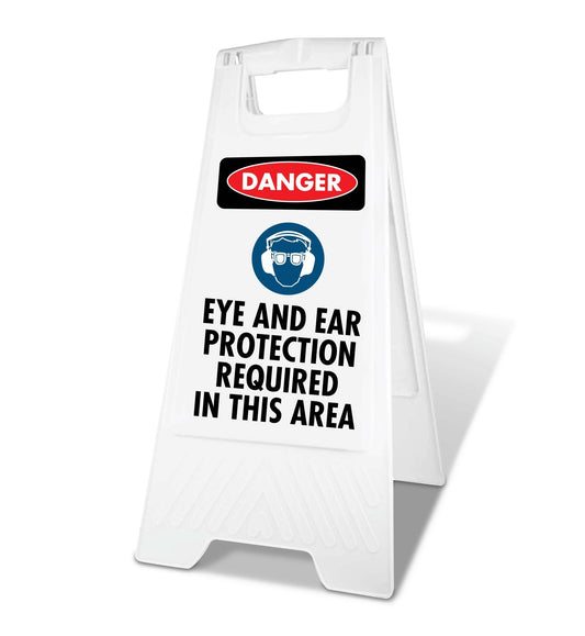 White A - Frame - Danger Eye And Ear Protection Required In This Area - New Signs
