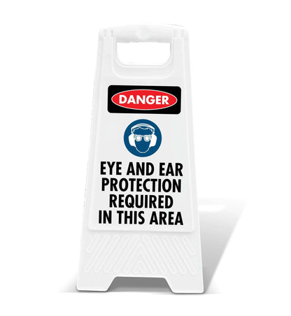 White A - Frame - Danger Eye And Ear Protection Required In This Area - New Signs