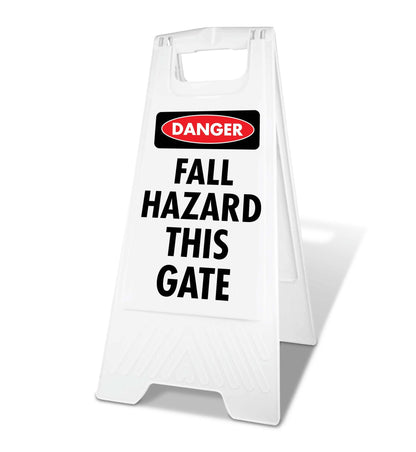 White A - Frame - Danger Fall Hazard This Gate - New Signs