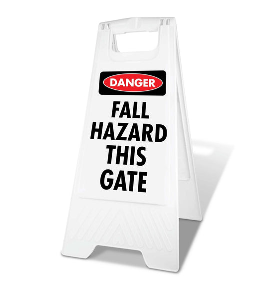 White A - Frame - Danger Fall Hazard This Gate - New Signs