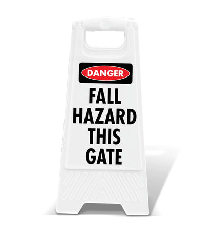 White A - Frame - Danger Fall Hazard This Gate - New Signs