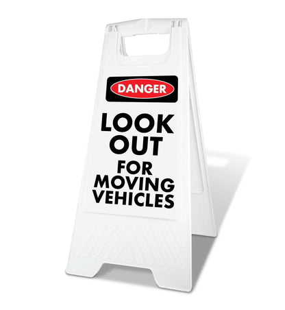 White A - Frame - Danger Look Out For Moving Vehicles - New Signs
