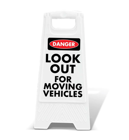 White A - Frame - Danger Look Out For Moving Vehicles - New Signs