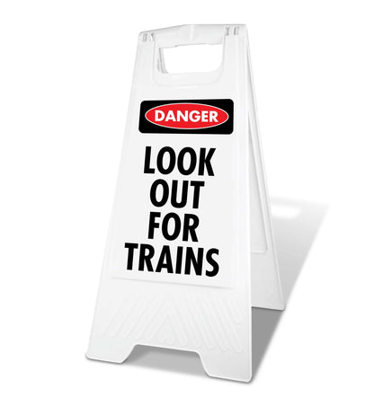 White A - Frame - Danger Look Out For Trains - New Signs