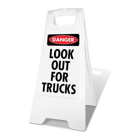 White A - Frame - Danger Look Out For Trucks - New Signs