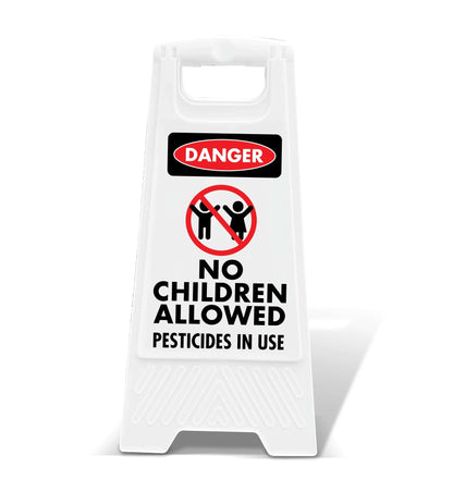 White A - Frame - Danger No Children Allowed Pesticides In Use - New Signs