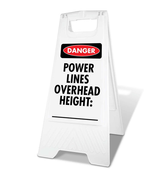 White A - Frame - Danger Power Lines Overhead Height - New Signs